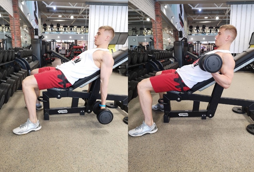 Сгибание рук на наклонной скамье